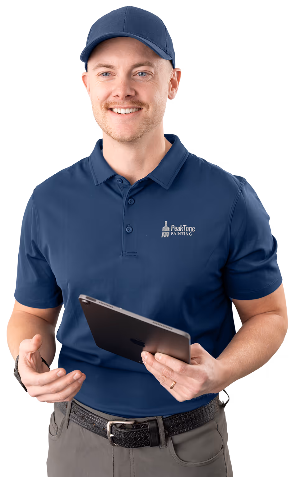 A man holding an iPad using PaintScout painting estimation software.