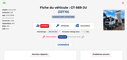 Capture TransApp fiche véhicule page | Développement Emvpee