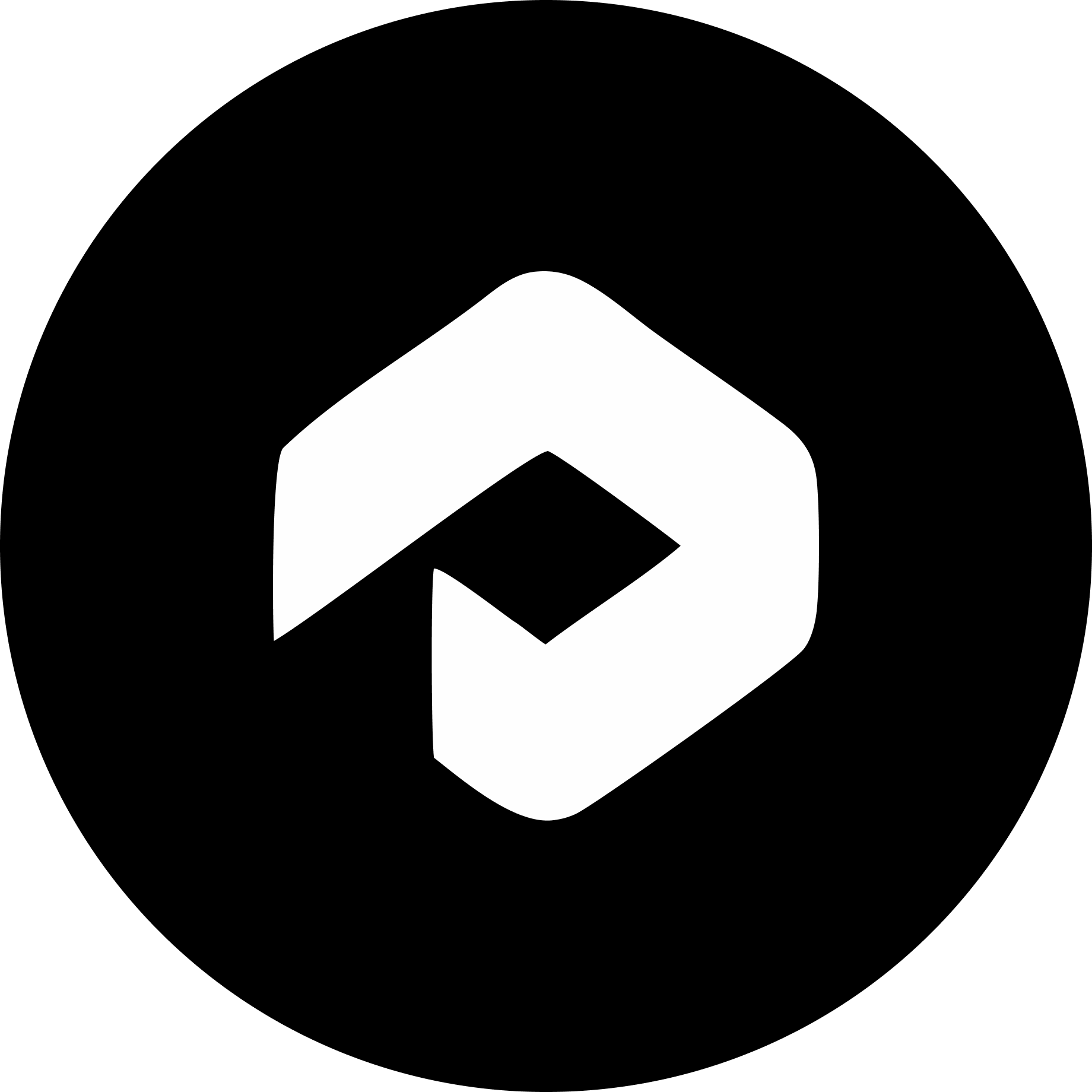 White abstract geometric checkmark-like design on a solid black background.