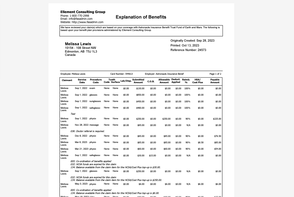 Image showing an Explanation of Benefits.