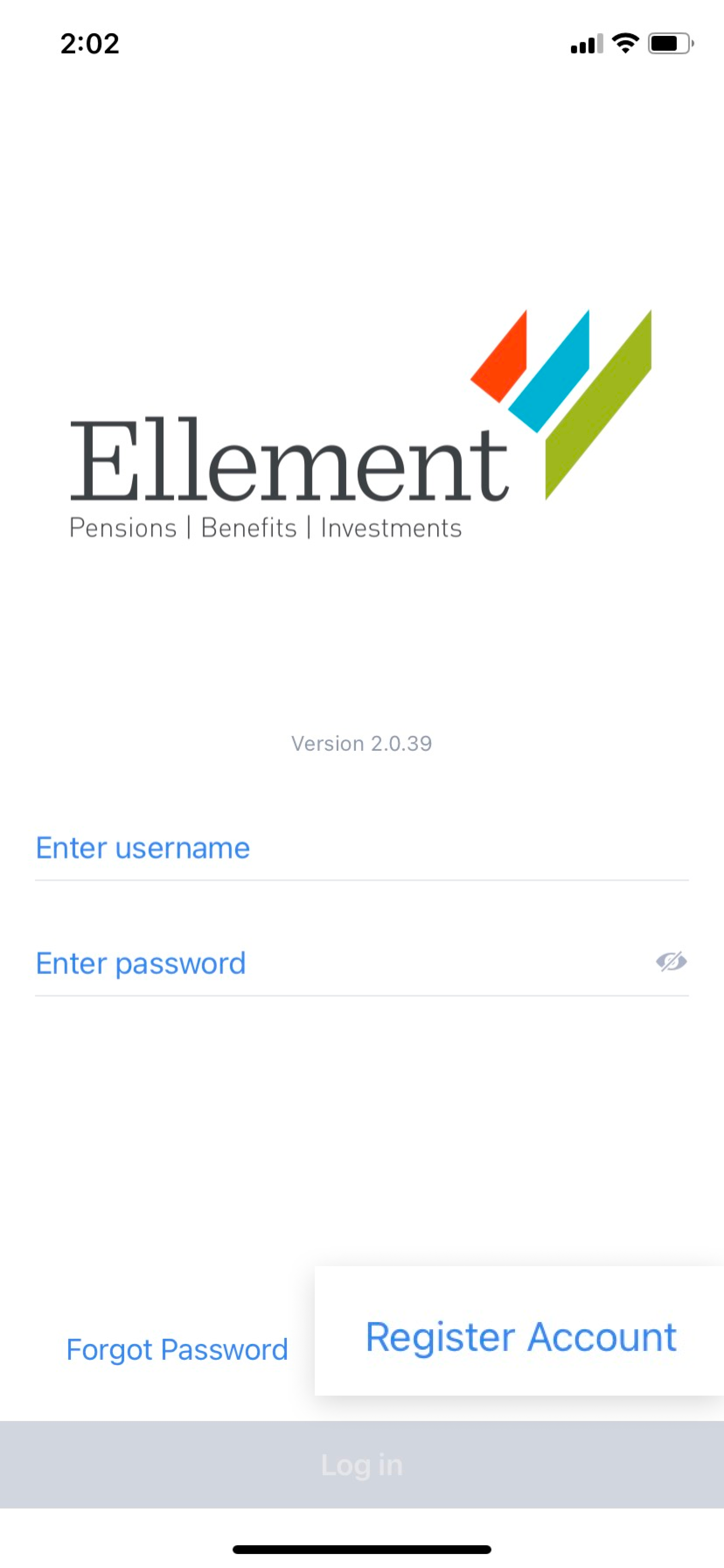 Image showing the log in screen.