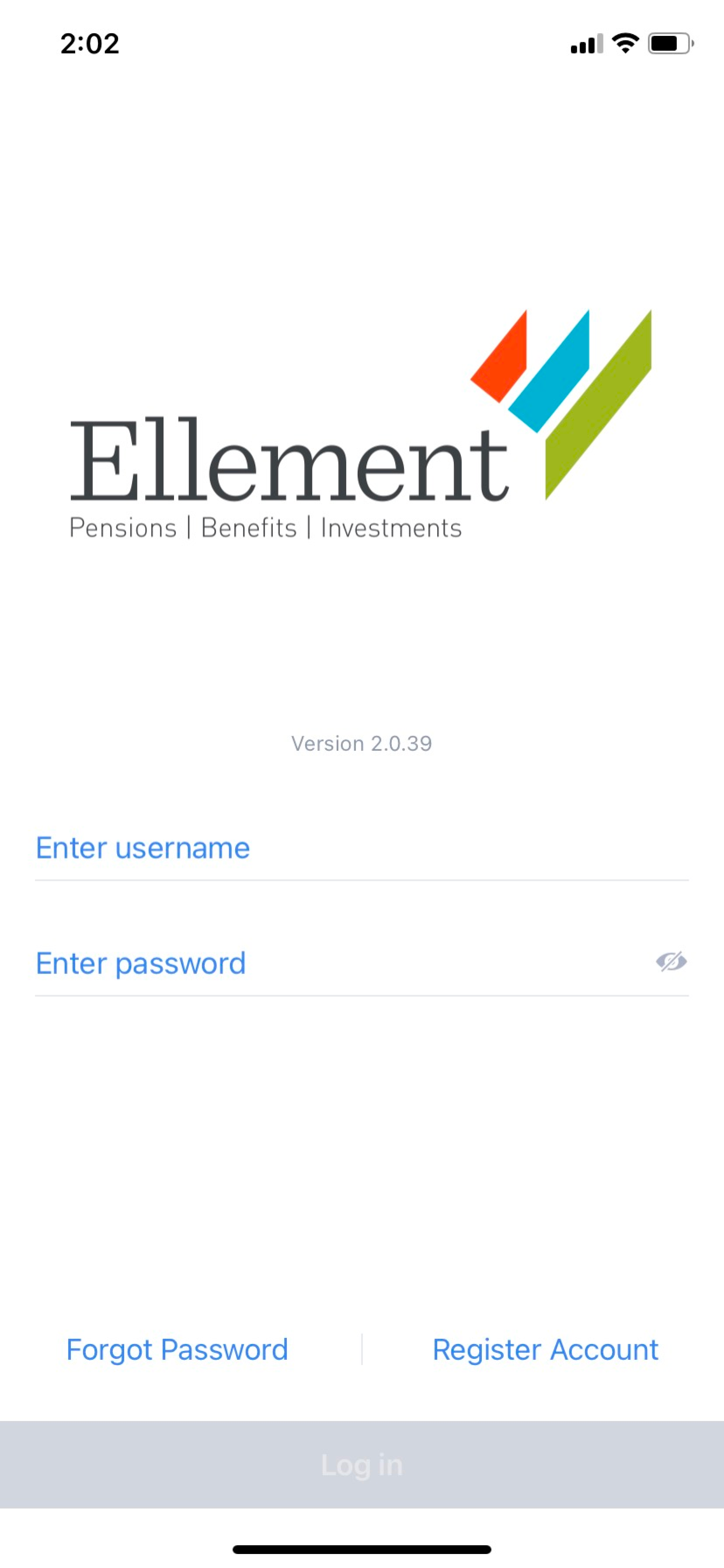 Image showing the log in screen.