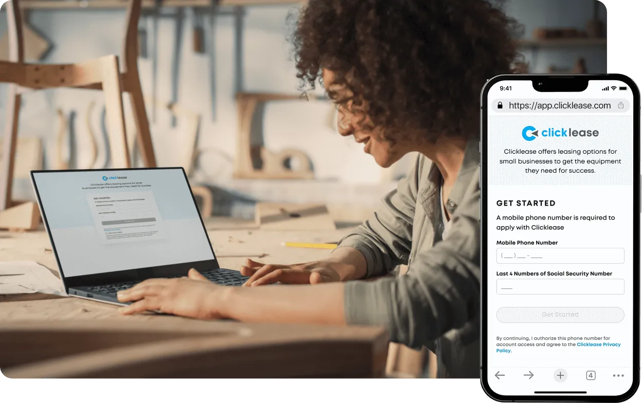 Woman filling out clicklease get started form on her computer