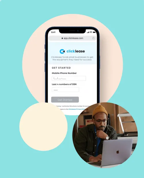 a photo of a man on a laptop and a cell phone