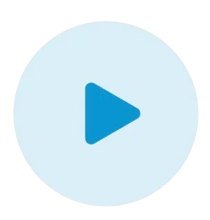 Blue play button logo on a light blue circular background