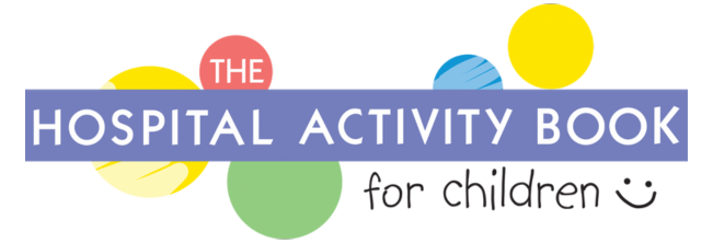 Title text 'THE HOSPITAL ACTIVITY BOOK for children' with colorful circles and a smiley face.