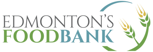 Logo of Edmonton's Food Bank with stylized wheat and circular design elements.
