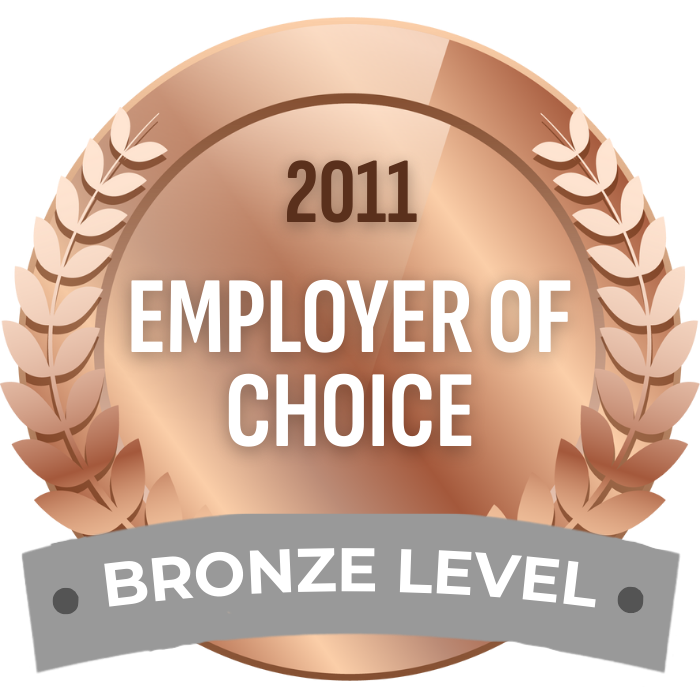 Bronze medal with laurel leaves labeled '2011 Employer of Choice Bronze Level'.