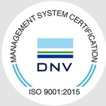 DNV logo with text Management System Certification and ISO 9001:2015.