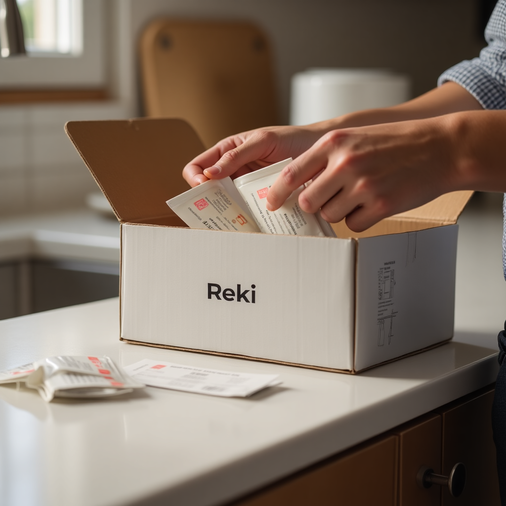 Caja de prescripciones médicas llegando a la casa del paciente. 