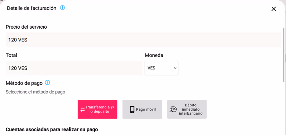 detalle de facturación Bolívares 