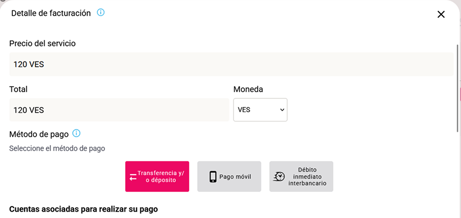 detalle de facturación Bolívares 