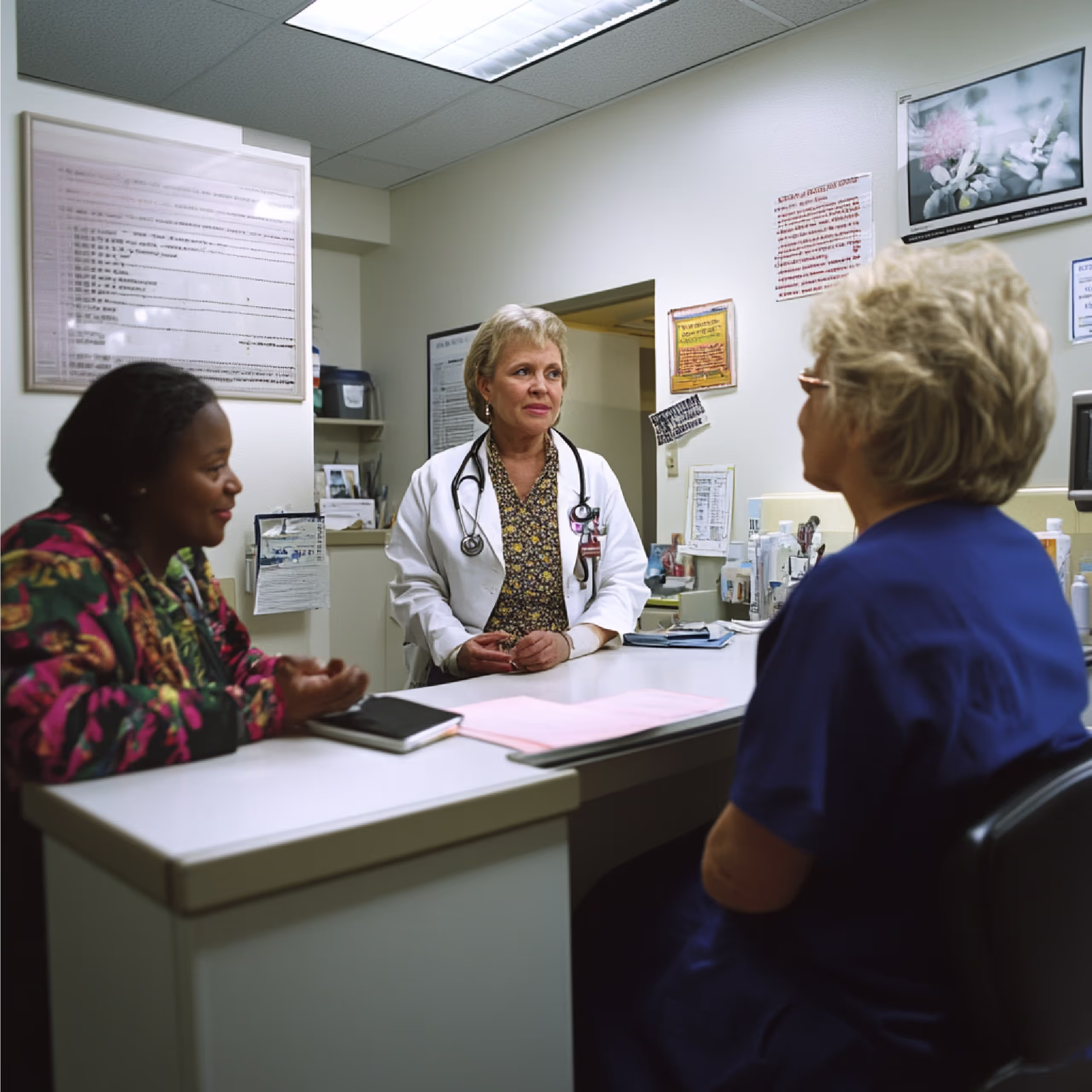 A professional on-site interpreter providing real-time language assistance in a healthcare setting