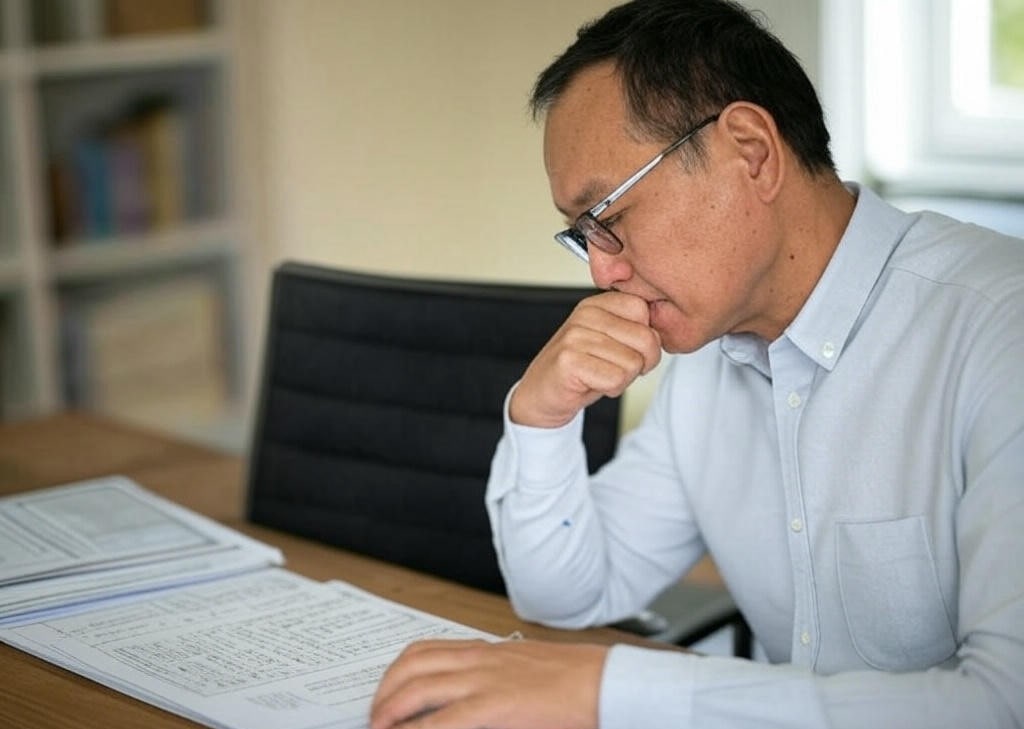 A professional translator reviewing a document with precision, ensuring accuracy and clarity in translation services.