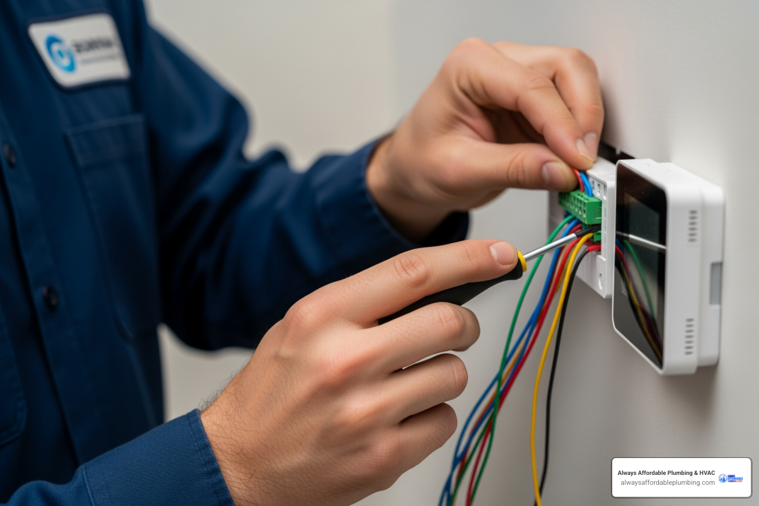 technician correctly wiring a smart thermostat - smart home thermostat roseville ca
