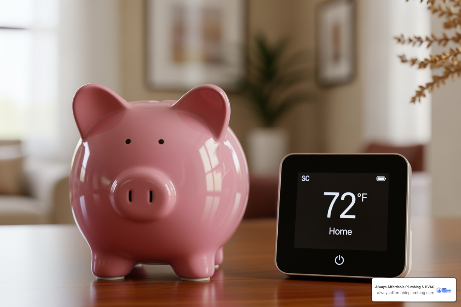 piggy bank next to a smart thermostat - smart home thermostat roseville ca