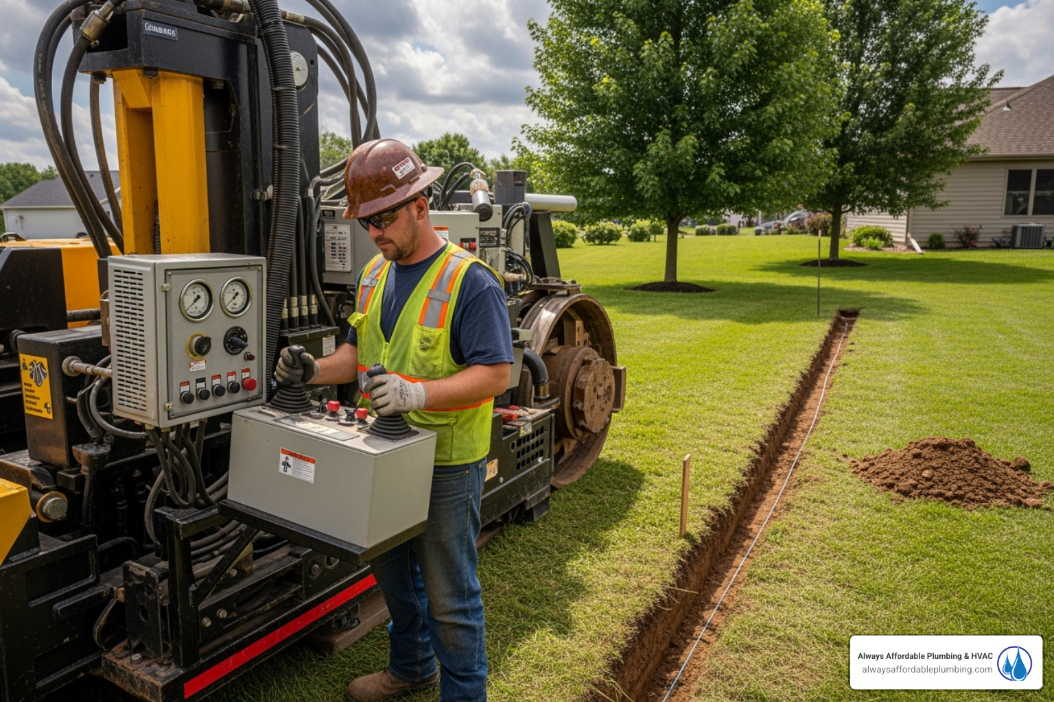 of a technician operating trenchless sewer replacement equipment - sewer pipe replacement roseville ca
