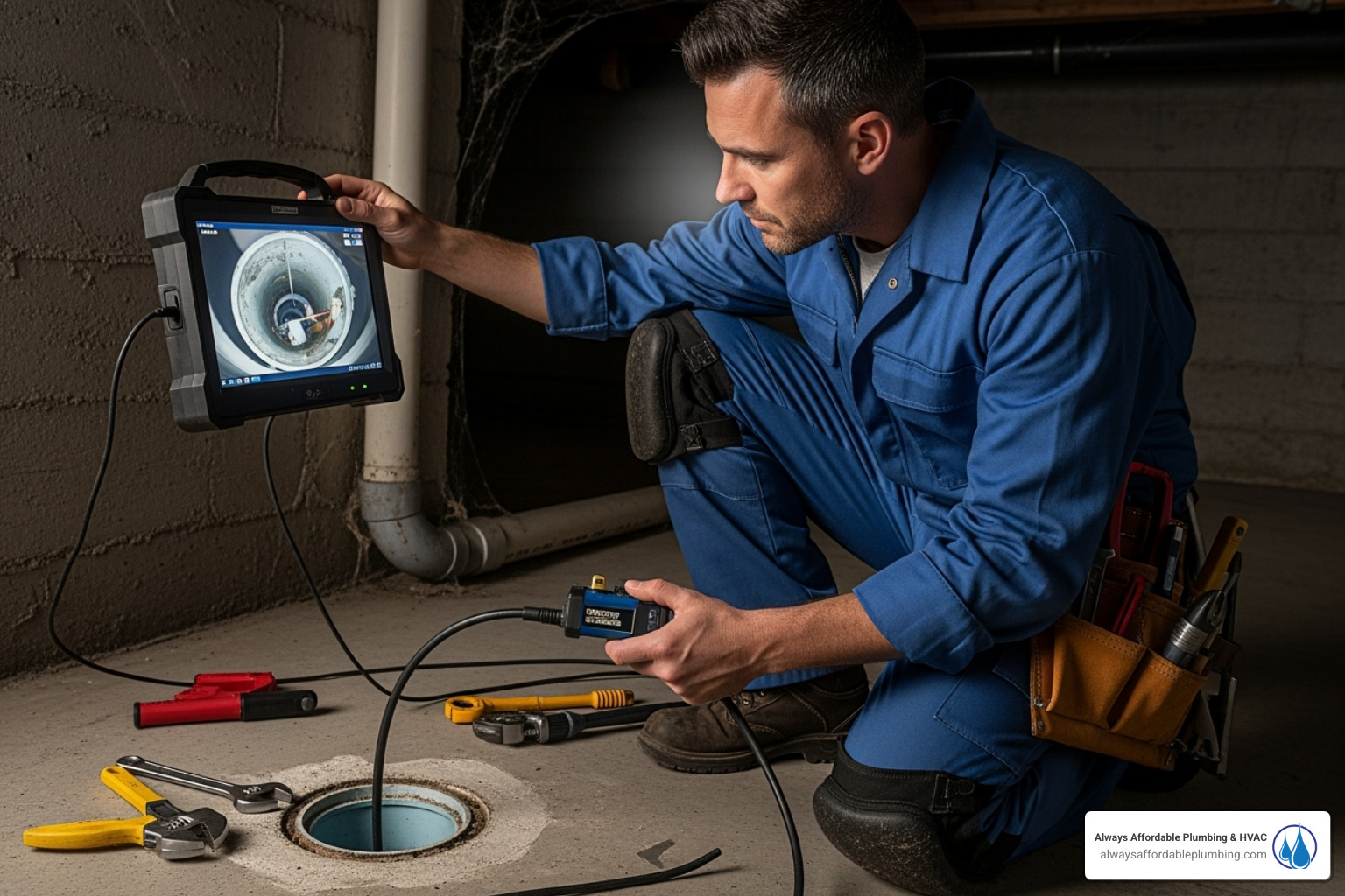 Plumber using a video inspection camera - drain cleaning Folsom