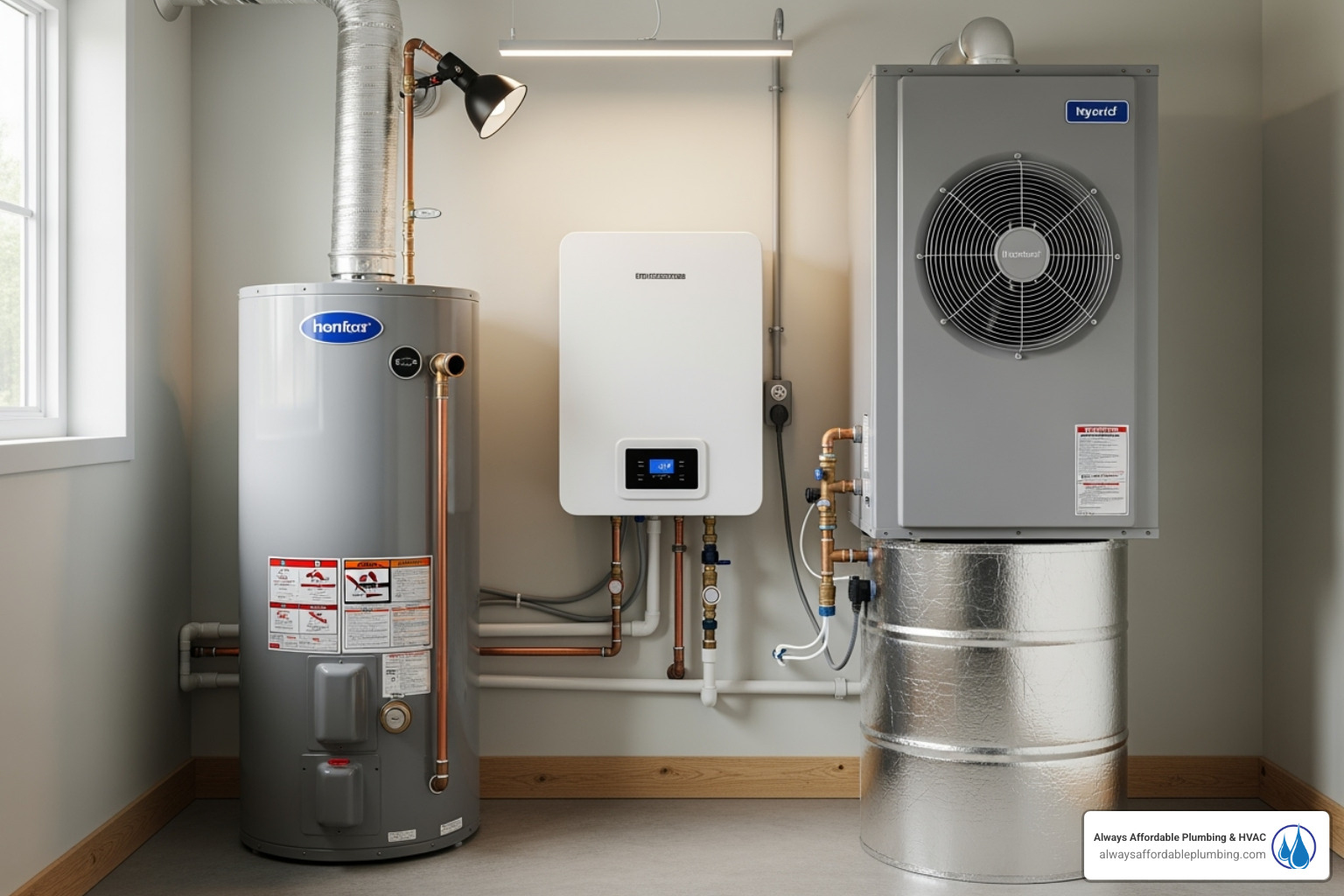 conventional tank, tankless unit, and hybrid water heater side-by-side - water heater replacement roseville ca conventional tank, tankless unit, and hybrid water heater side-by-side - water heater replacement roseville ca