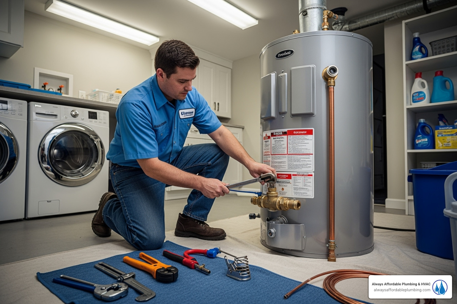 uniformed technician professionally installing a new water heater - water heater replacement roseville ca uniformed technician professionally installing a new water heater - water heater replacement roseville ca