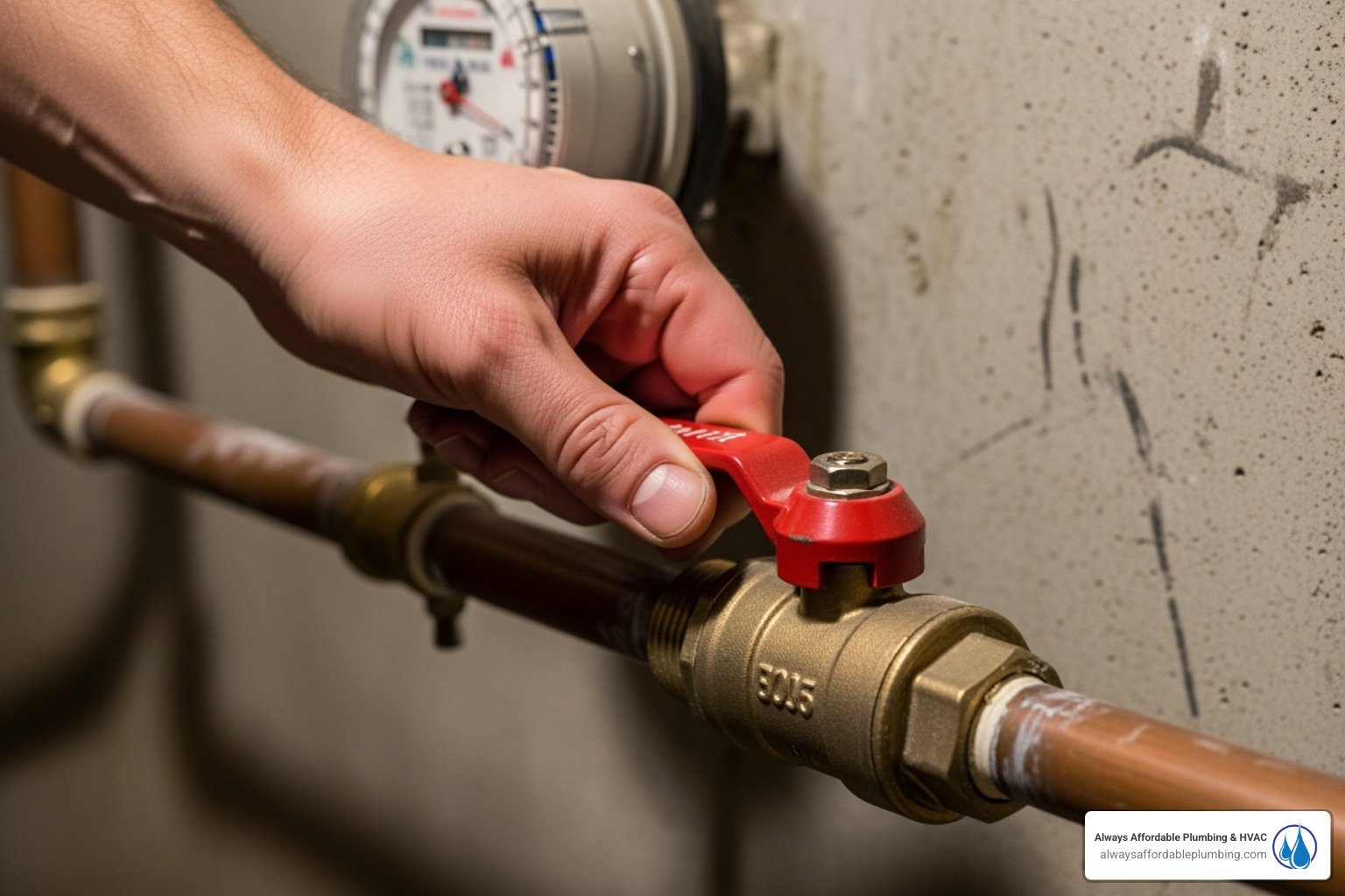 hand turning main water shut-off valve - burst pipe emergency citrus heights ca