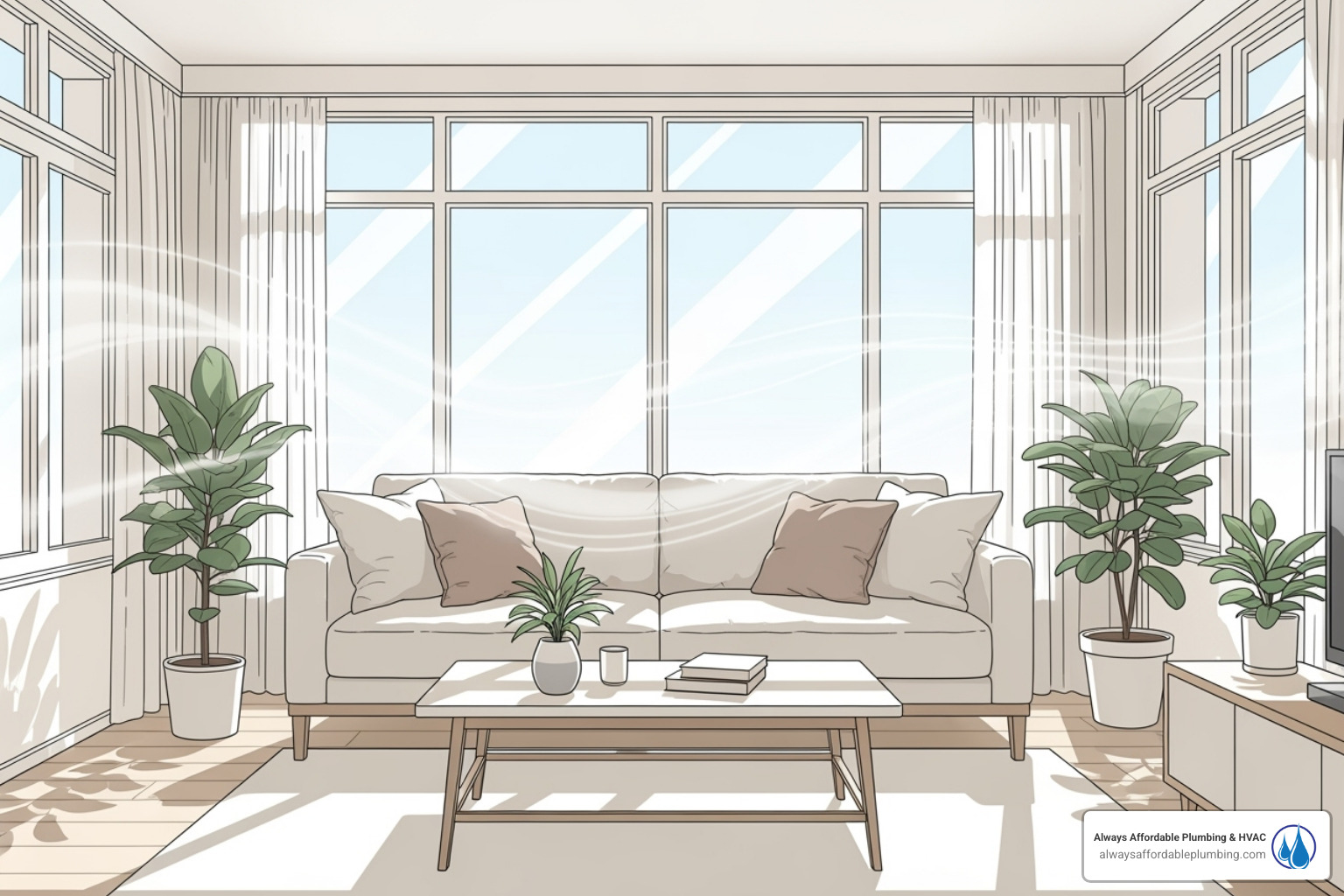 graphic showing improved airflow and cleaner air circulating in a home post-replacement - ductwork replacement rancho cordova ca graphic showing improved airflow and cleaner air circulating in a home post-replacement - ductwork replacement rancho cordova ca