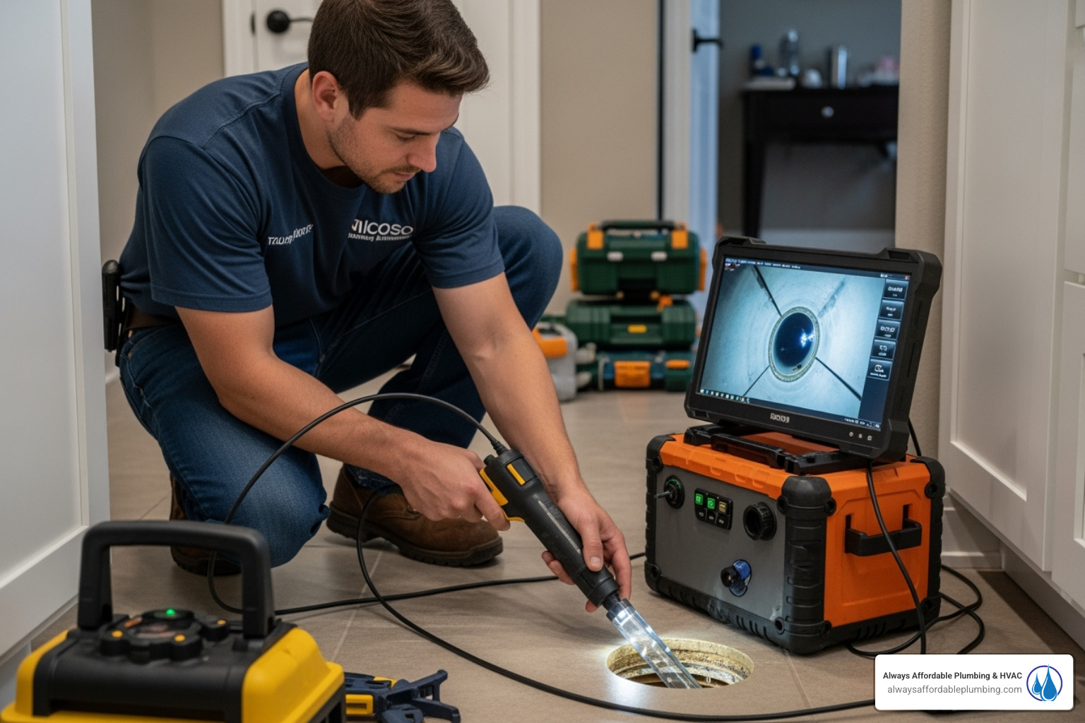 technician using a video camera inspection tool in a pipe - drain cleaning folsom