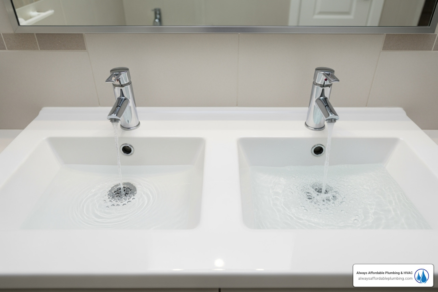 A gurgling drain and a slow-draining sink side-by-side, illustrating common plumbing issues - main sewer line cleaning citrus heights ca A gurgling drain and a slow-draining sink side-by-side, illustrating common plumbing issues - main sewer line cleaning citrus heights ca