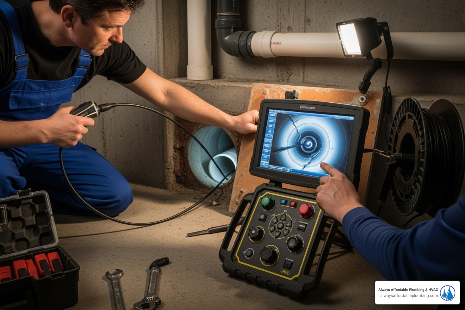 a plumber using a drain camera inspection tool - urgent plumbing repair rancho cordova ca