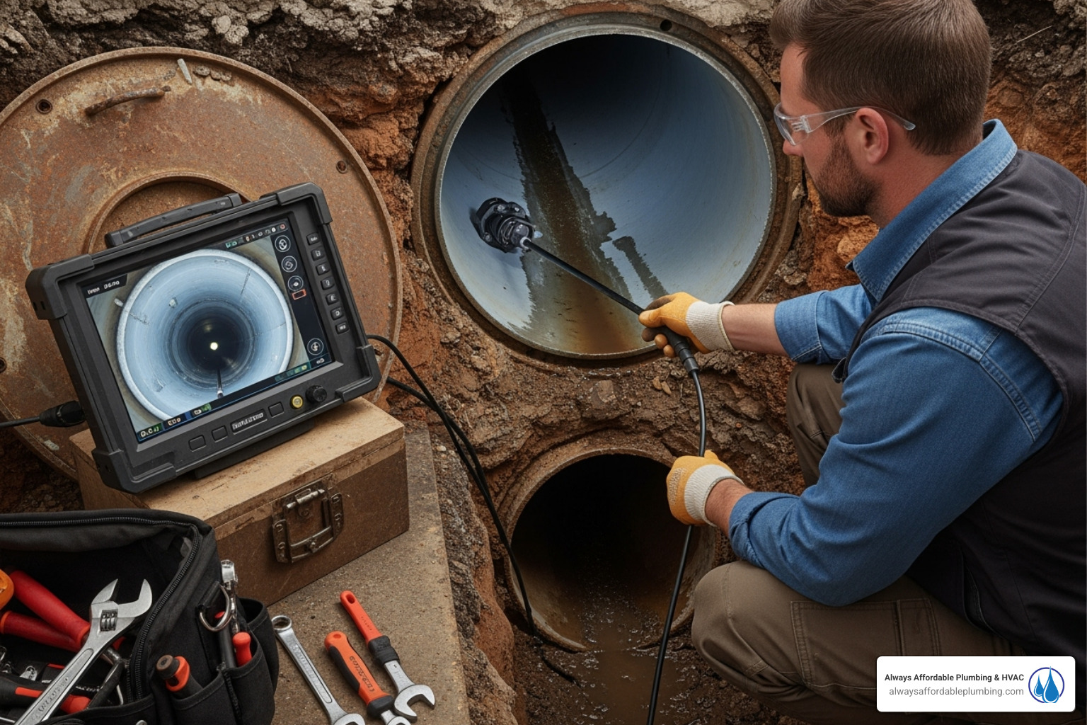 Plumber using a video inspection camera - sewer blockage removal rancho cordova ca Plumber using a video inspection camera - sewer blockage removal rancho cordova ca