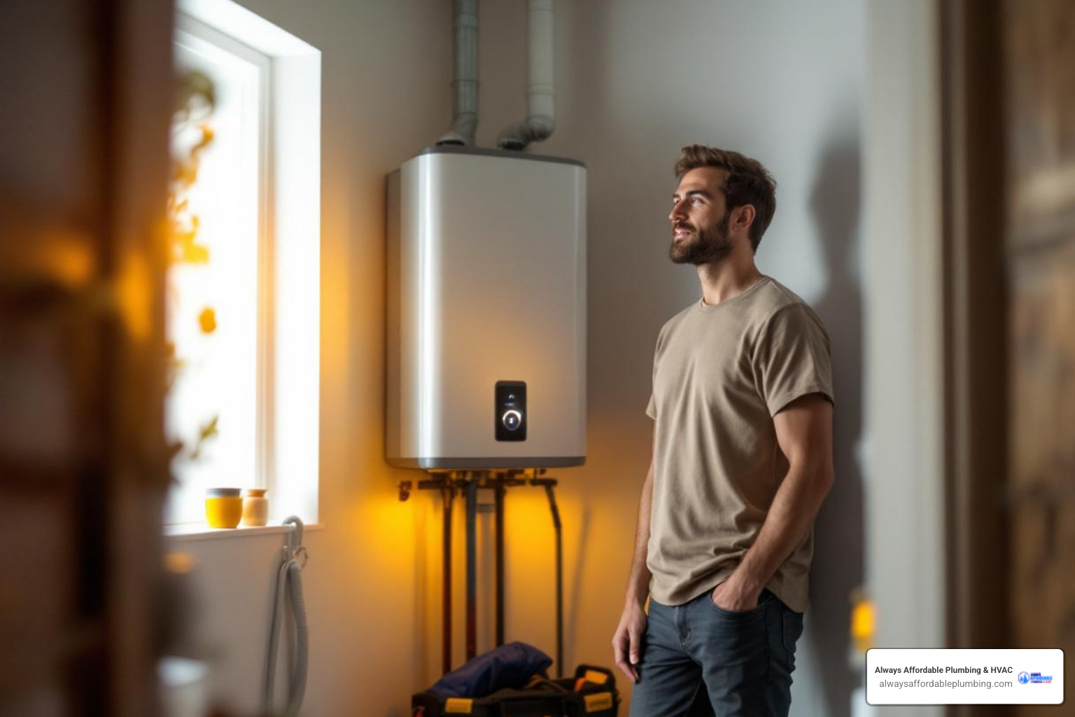 Emergency water heater replacement decision flowchart showing when to call for help, safety steps to take, and benefits of choosing tankless installation - emergency tankless water heater installation in roseville, ca