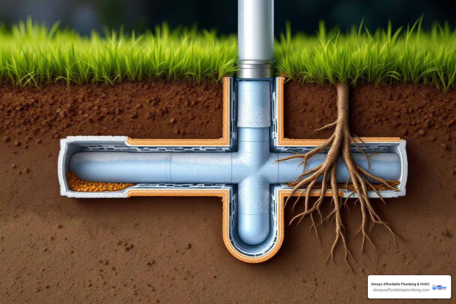 infographic showing the progression of a drain clog from a sink drain through the pipe system to the main sewer line, with labels indicating common blockage points like grease buildup, hair accumulation, and tree root intrusion - best drain cleaning in elk grove, ca