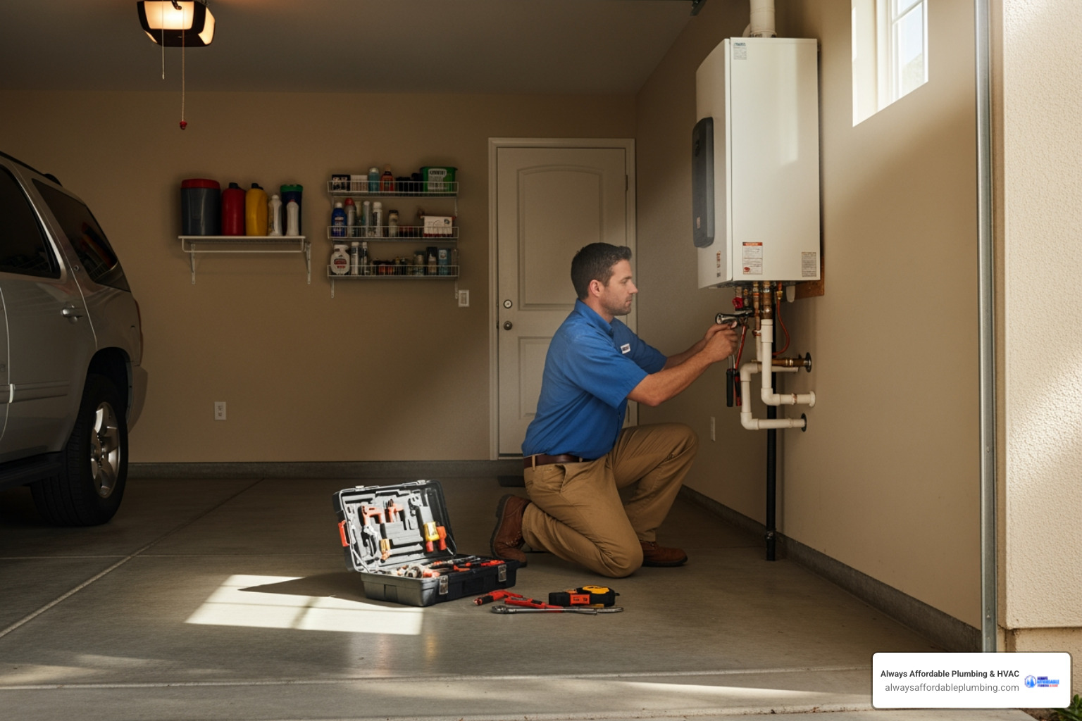 Infographic showing the five most common signs your water heater needs repair: 1) No hot water or inconsistent temperature, 2) Discolored or rusty water from taps, 3) Strange noises like banging or popping sounds, 4) Visible leaks or moisture around the tank base, 5) Age over 10-12 years with frequent issues - best water heater repair in elk grove, ca