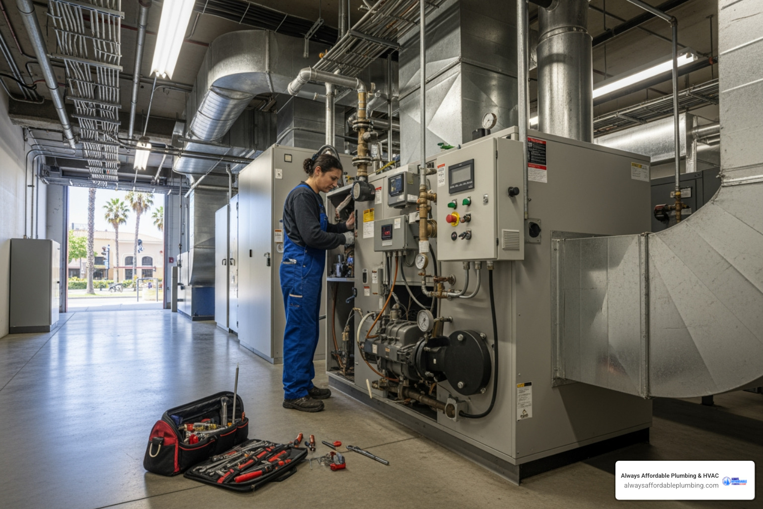 technician inspecting commercial heating unit - commercial heating repair in sacramento, ca technician inspecting commercial heating unit - commercial heating repair in sacramento, ca