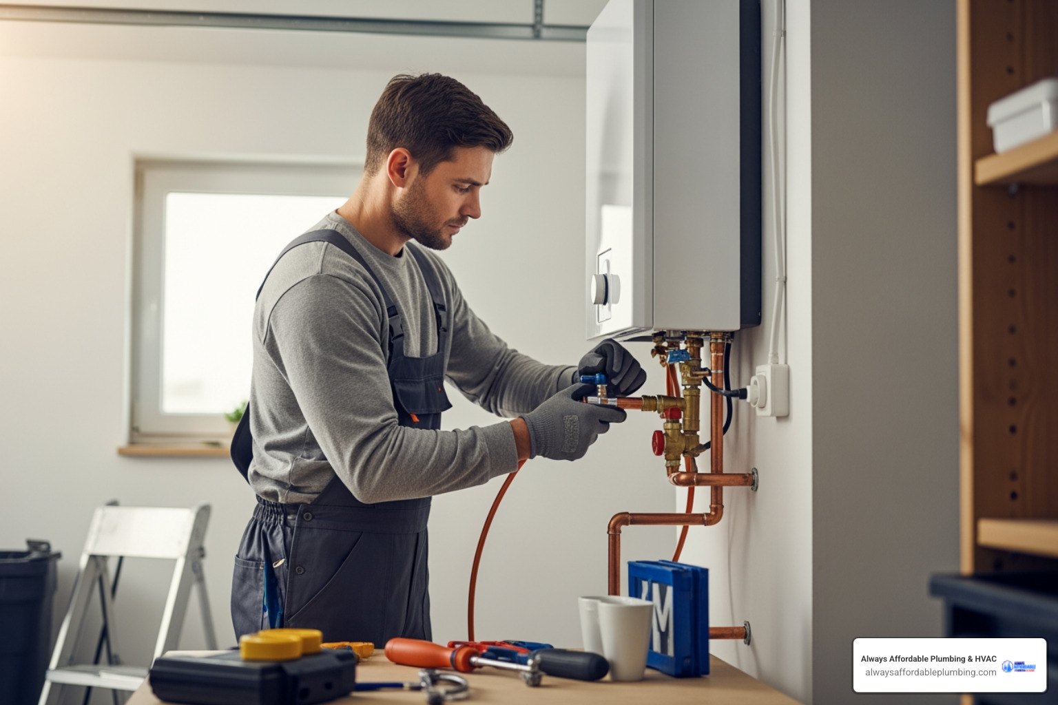 Professional plumber installing a new water heater with copper piping - best water heater replacement in rocklin, ca