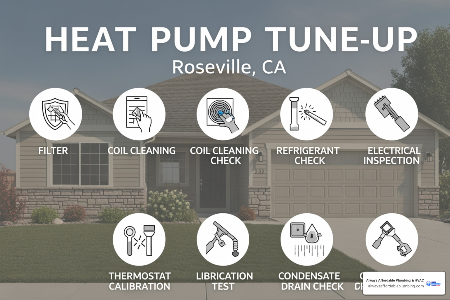 Infographic showing step-by-step heat pump tune-up process for Roseville CA homeowners - heat pump tune-up in roseville ca