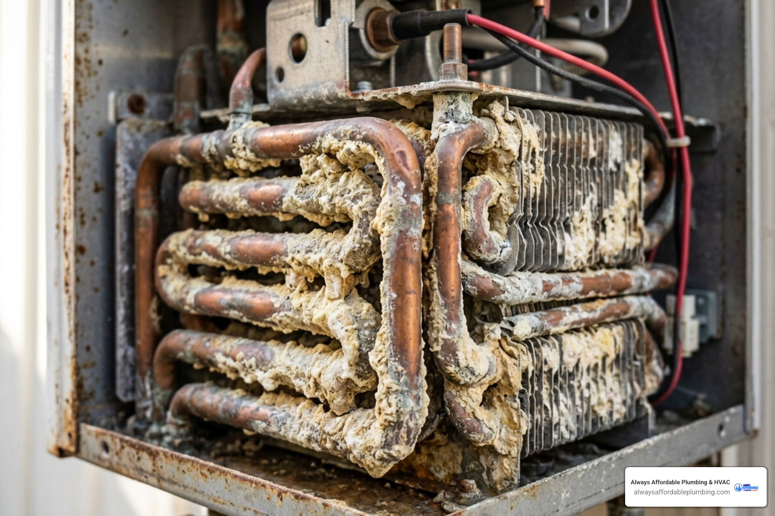 Internal view of a heat exchanger showing mineral scale buildup - how long does a tankless water heater last Internal view of a heat exchanger showing mineral scale buildup - how long does a tankless water heater last