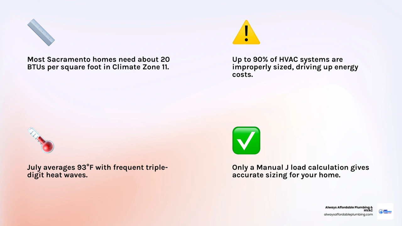 Infographic showing HVAC tonnage and BTU basics for Sacramento Climate Zone 11 homes infographic