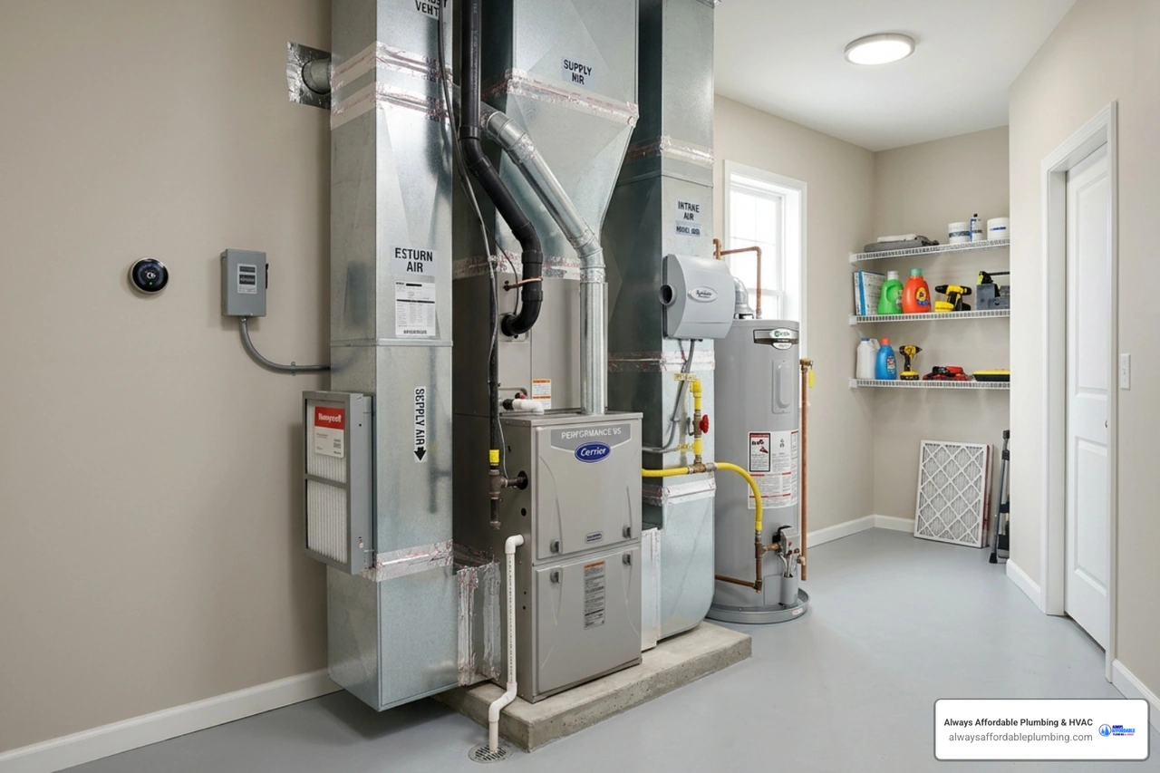 modern high-efficiency furnace installed in a clean residential utility room - how old is too old for an hvac system modern high-efficiency furnace installed in a clean residential utility room - how old is too old for an hvac system