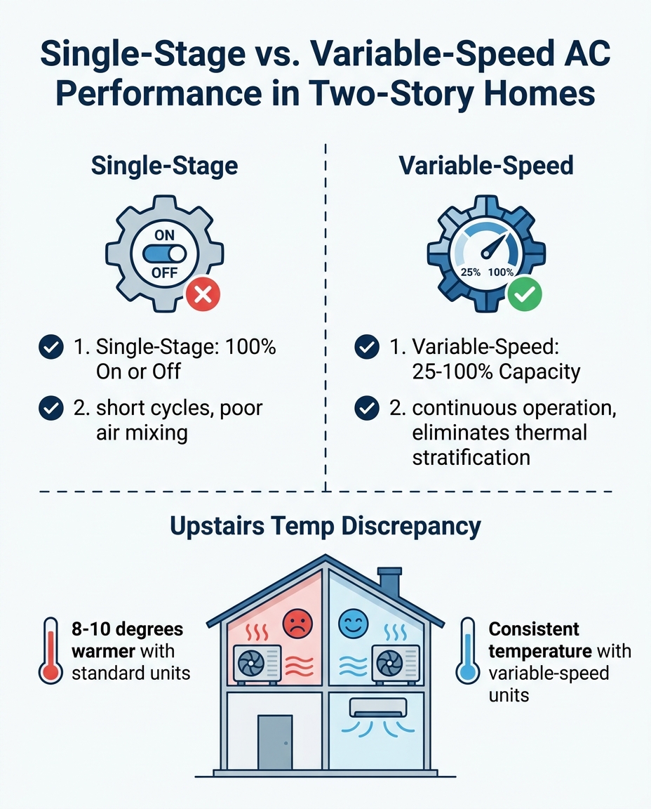 Single-Stage vs. Variable-Speed AC Performance in Two-Story Homes