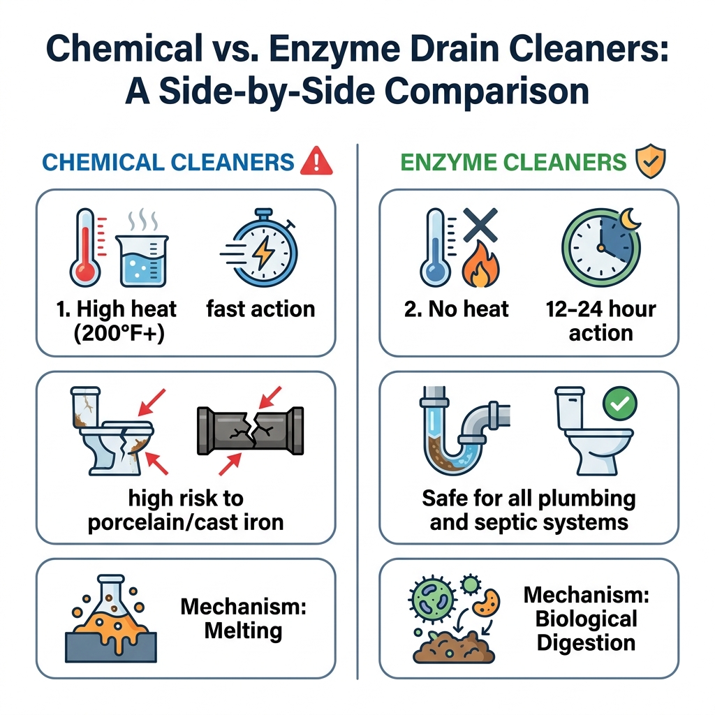Chemical vs. Enzyme Drain Cleaners: A Side-by-Side Comparison