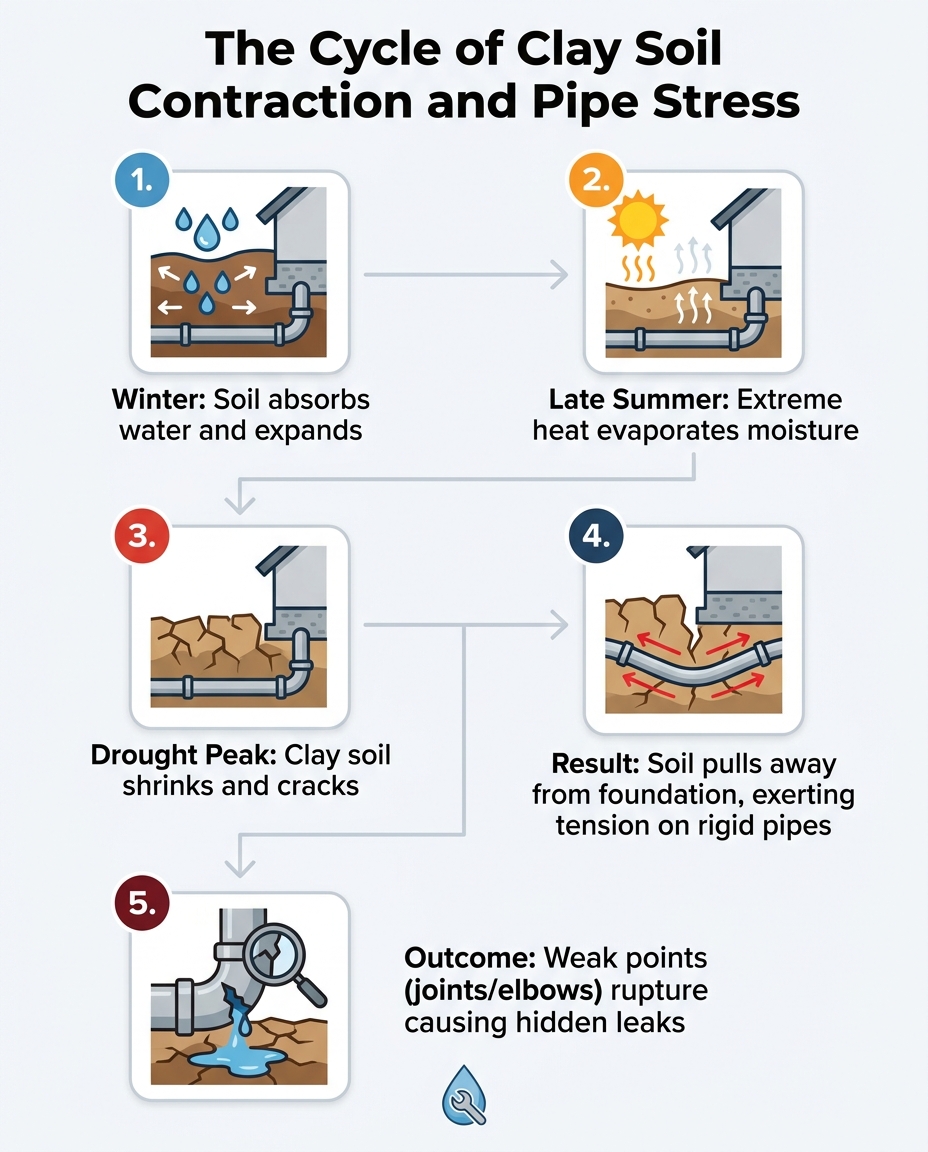 The Cycle of Clay Soil Contraction and Pipe Stress