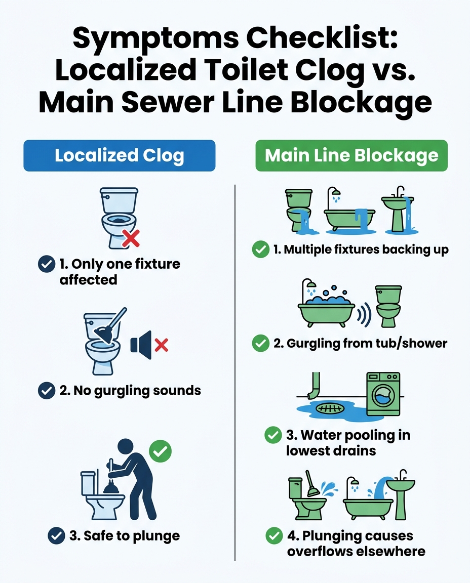 Symptoms Checklist: Localized Toilet Clog vs. Main Sewer Line Blockage
