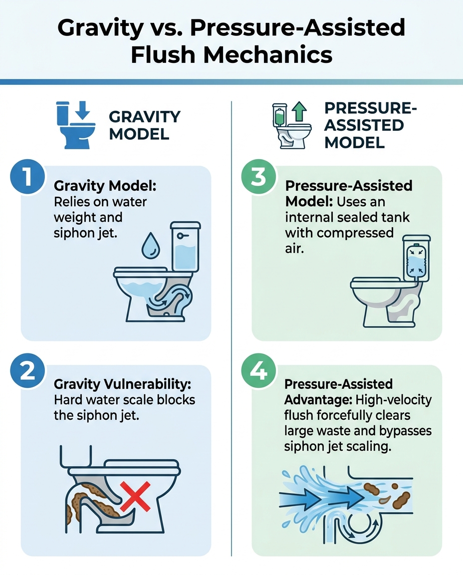 Gravity vs. Pressure-Assisted Flush Mechanics