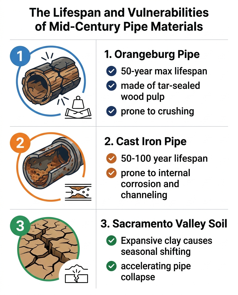 The Lifespan and Vulnerabilities of Mid-Century Pipe Materials