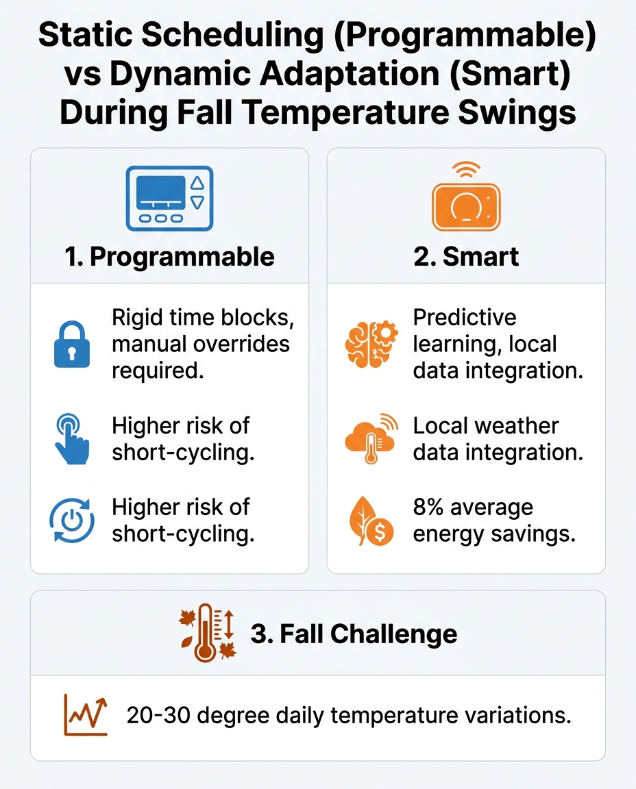 Static Scheduling (Programmable) vs Dynamic Adaptation (Smart) During Fall Temperature Swings