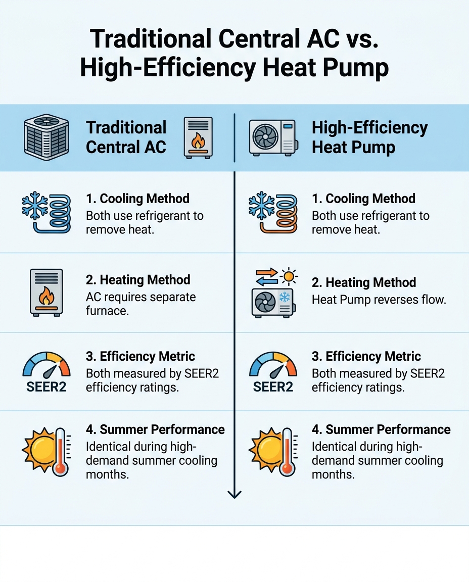 Traditional Central AC vs. High-Efficiency Heat Pump