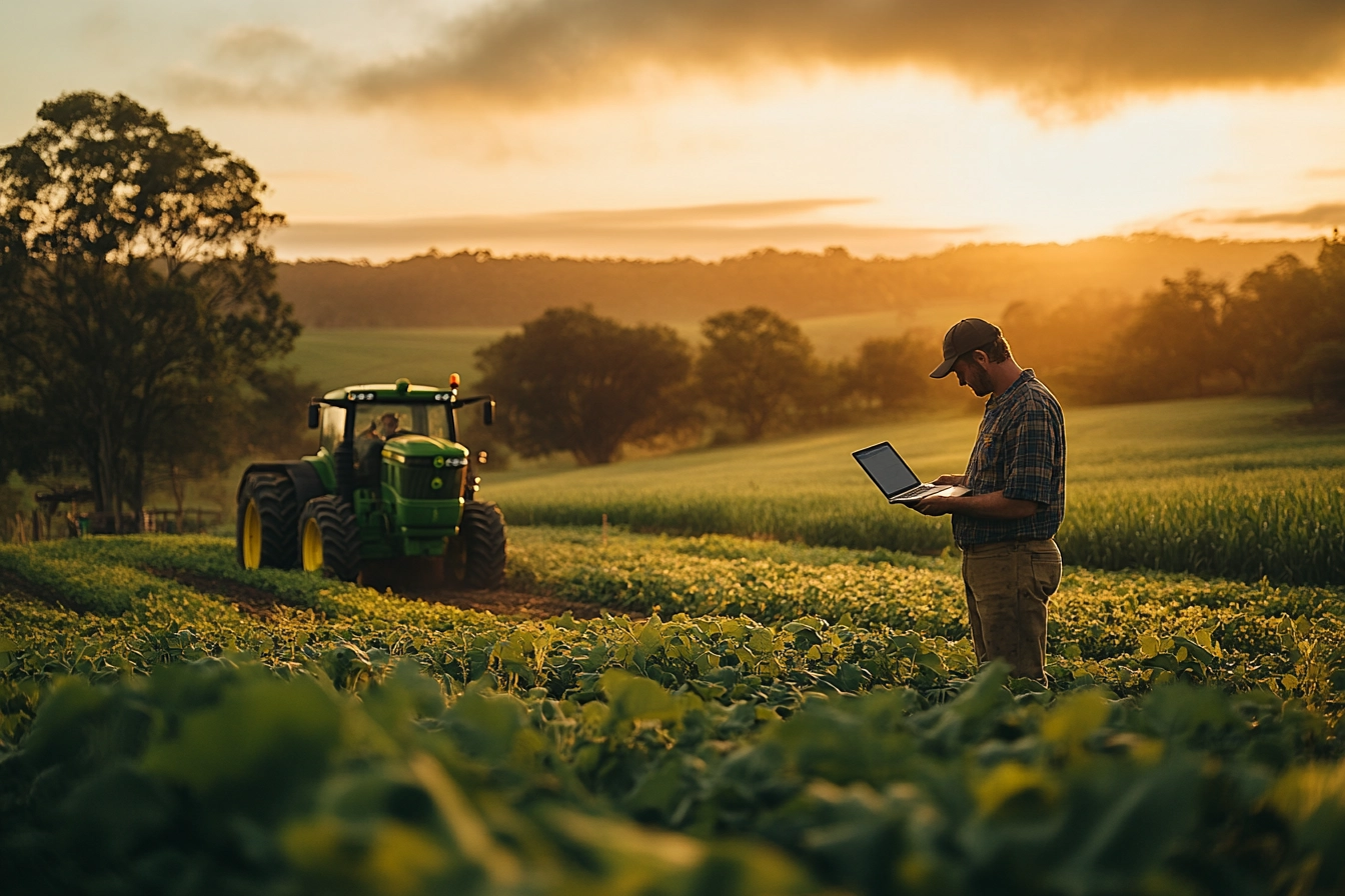 Farmer in field researching benefits of captive insurance for agriculture