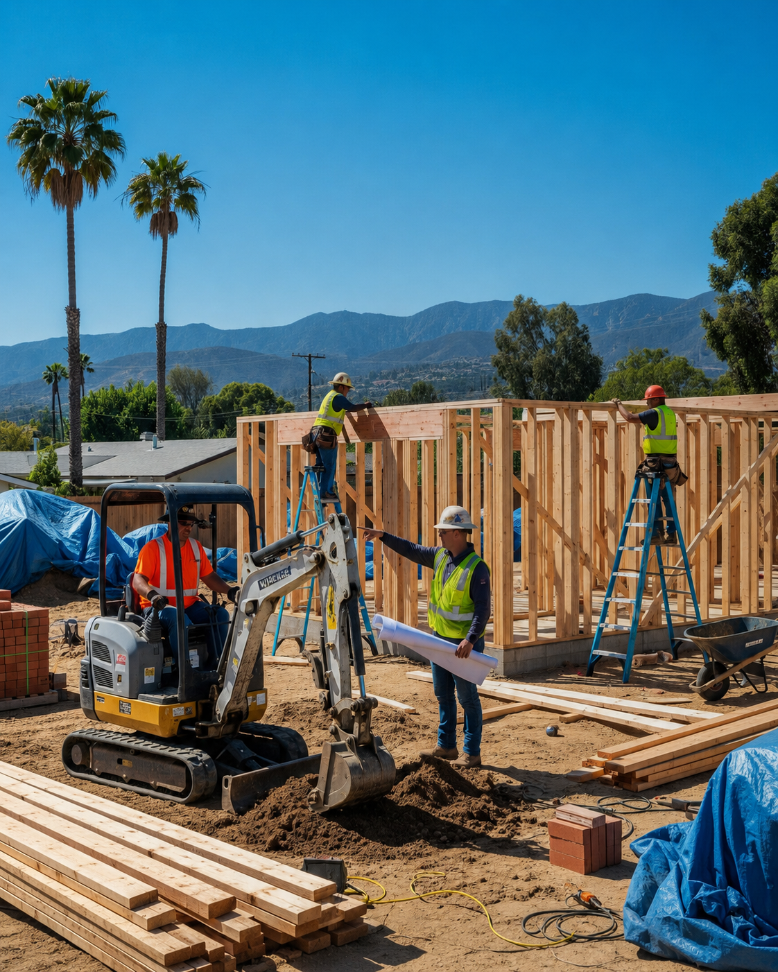 Builders on a construction site illustrating captive insurance for homebuilders and contractors