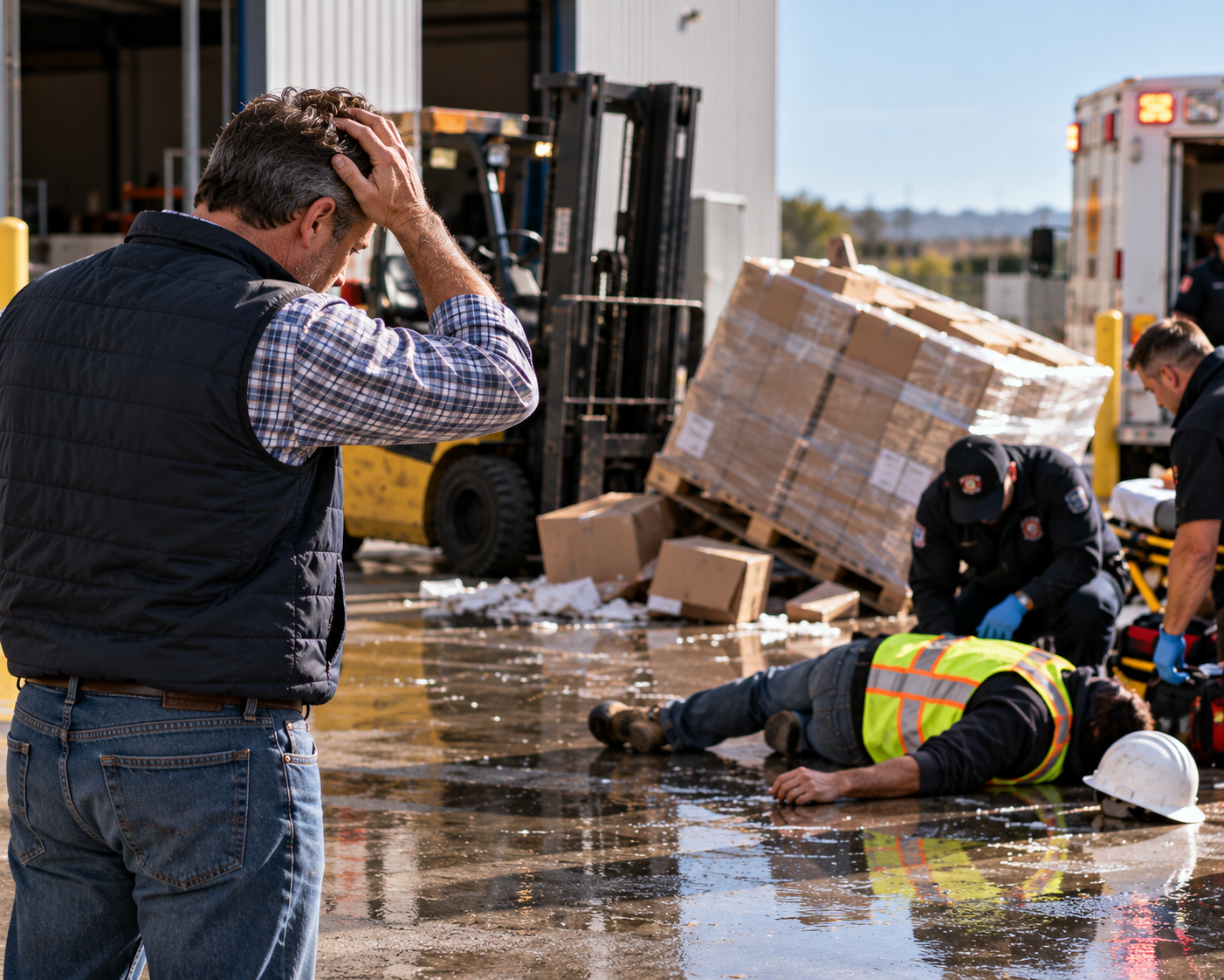 Man standing in front of industrial accident